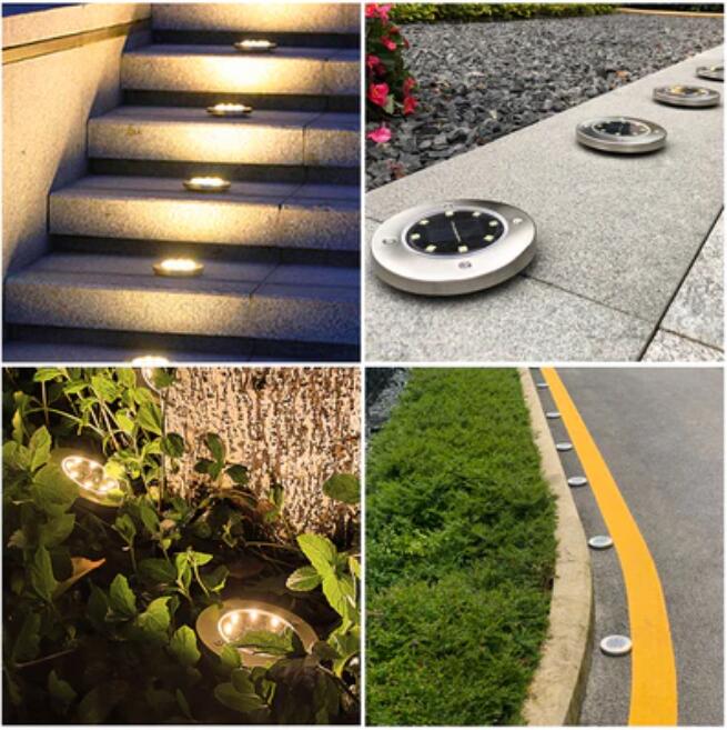 (image for) 12 pack Solar Light Outdoor 8 LED Waterproof Sidewalk Disk Lights Solar Powered Landscape Lighting